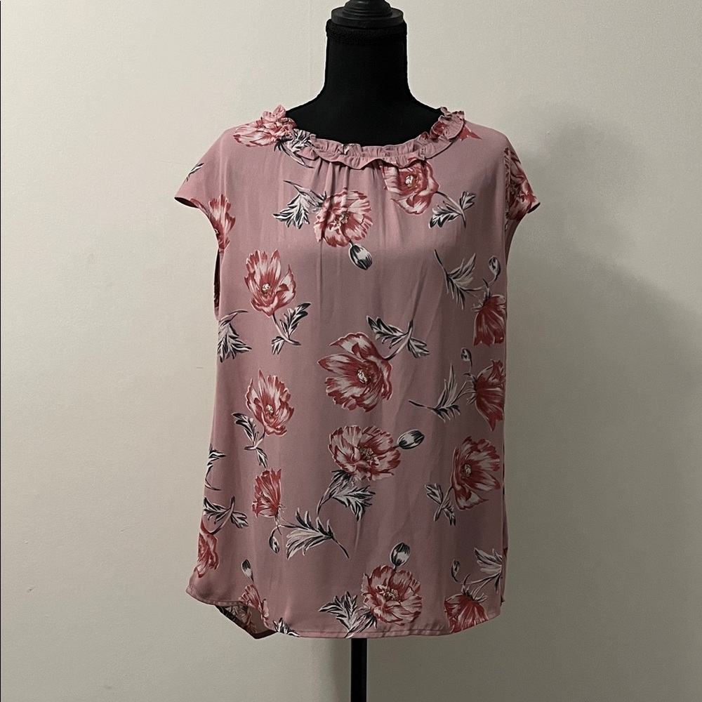 Daniel Rainn Pink Floral Ruffle Blouse